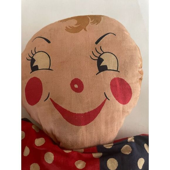 Vintage Stuffed Clown Doll Red Blue White Polka Dot Fabric Handmade 20" - Picture 7 of 8
